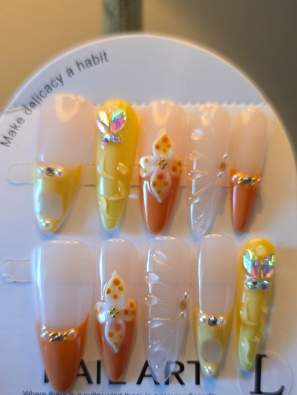 Yellow & Orange Decorative Press-On Nail Set Size Large